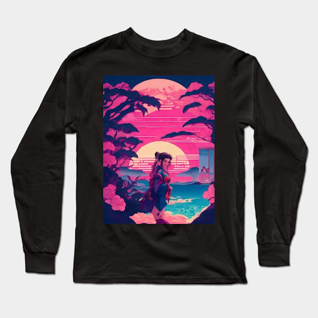 Synthwave japanese princess Long Sleeve T-Shirt by Spaceboyishere